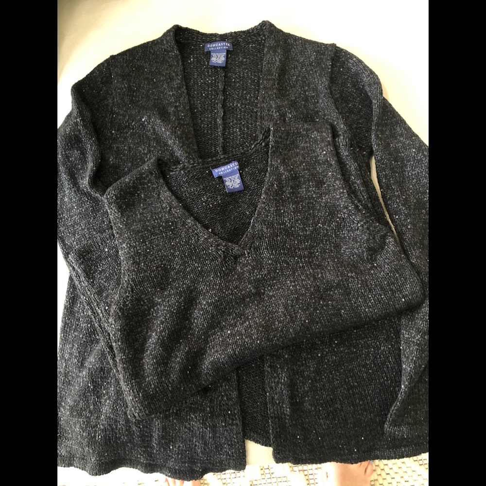 Doncaster Black Sequin Cardigan Seater Twin Set Sz S EUC V neck Sleeveless Shell